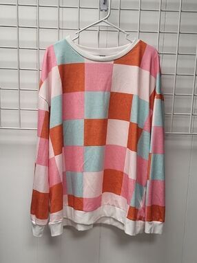 EMORY ROSE Checkerboard Patchwork Sweatshirt - 4X